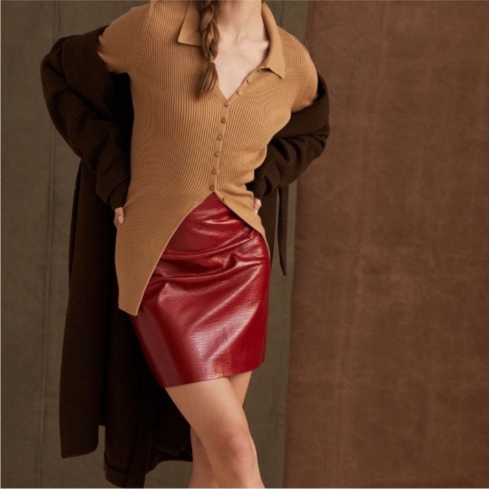 Red faux leather mini skirt